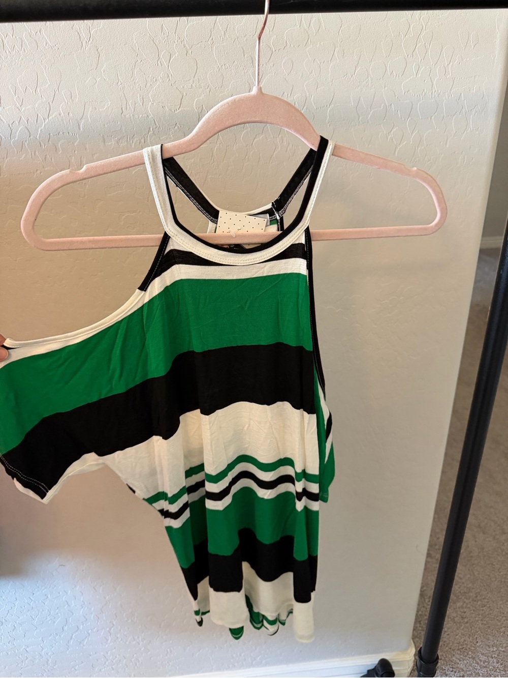 white birch Black, Green & White Striped Cold-Shoulder Tank Top